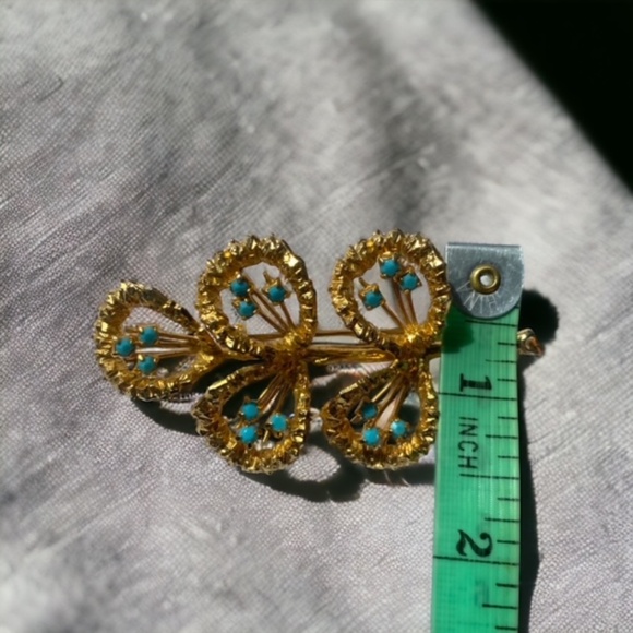 Vintage "Made in Austria" Women's Gold Tone and Turquoise Seed Beads Brooch - Picture 5 of 6